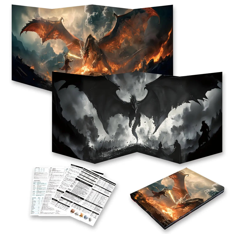 Foldable DND Master Screen – 4-Panel Fire & Dragon Battle Design with 5E Inserts for Dungeons & Dragons, Pathfinder & TTRPGs Gamers Guild