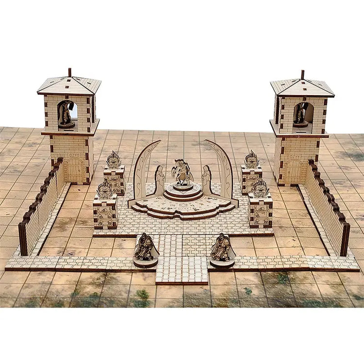 D&D Demonic Altar with 4 Skull Pillars & 1 Guard Miniature Wood Laser Cut 28mm Scale Modular Wargaming Terrain Gamers Guild