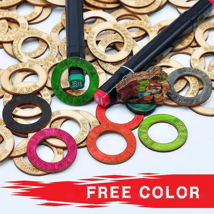 D&D Condition Rings – 106 PCS Wooden Status Effect Markers for Miniatures & RPG Combat Gamers Guild