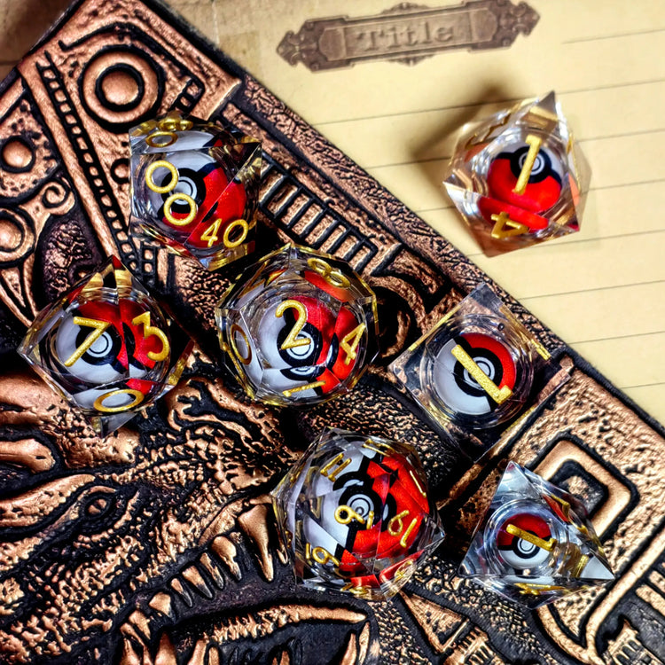 Spinning Dragon Eye Resin Dice Set – 7-Piece Transparent Sharp Edge Polyhedral Dice for RPGs Gamers Guild