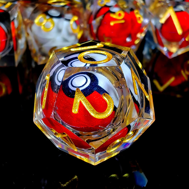 Spinning Dragon Eye Resin Dice Set – 7-Piece Transparent Sharp Edge Polyhedral Dice for RPGs Gamers Guild