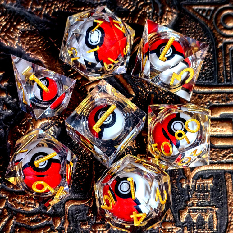 Spinning Dragon Eye Resin Dice Set – 7-Piece Transparent Sharp Edge Polyhedral Dice for RPGs Gamers Guild