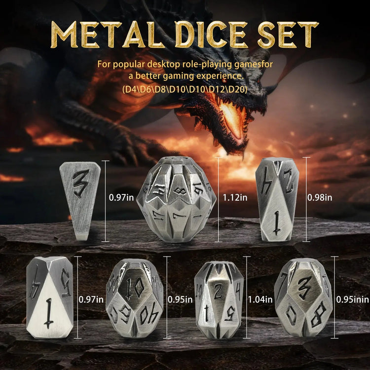 7-Piece ZHOORQI Stonehenge Metal Dice Set – Weathered Polyhedral RPG Dice for D&D, Pathfinder & Tabletop Games Gamers Guild