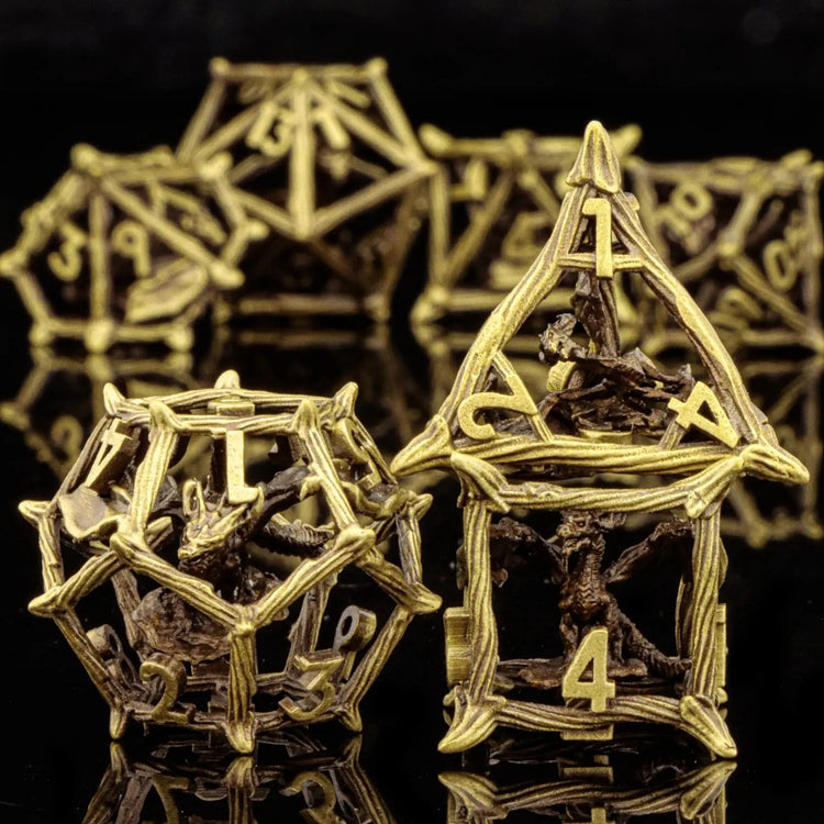 7-Piece Hollow Dragon Metal Dice Set – Intricately Carved Polyhedral Dice for D&D, Pathfinder & RPG Tabletop Games Gamers Guild