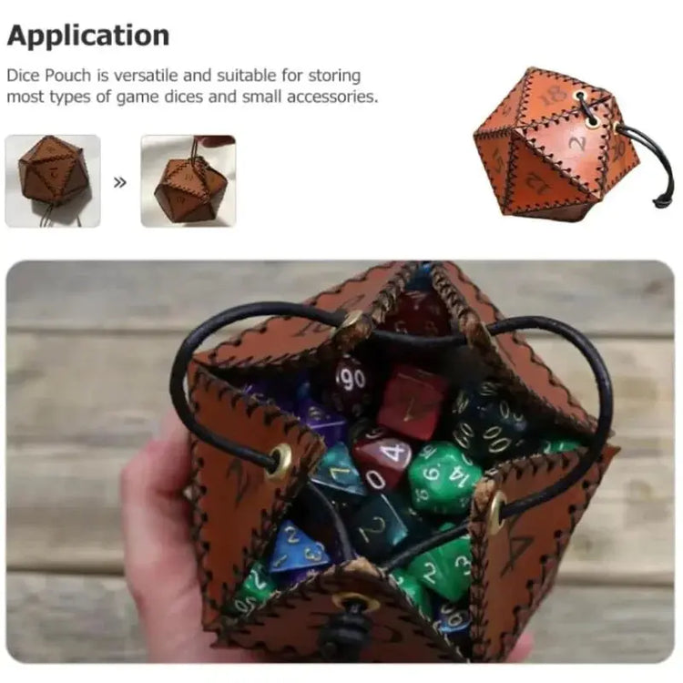 Leather D20 Dice Bag – Polyhedral Dice Pouch with Drawstring for DND, RPG & Board Game Storage Gamers Guild