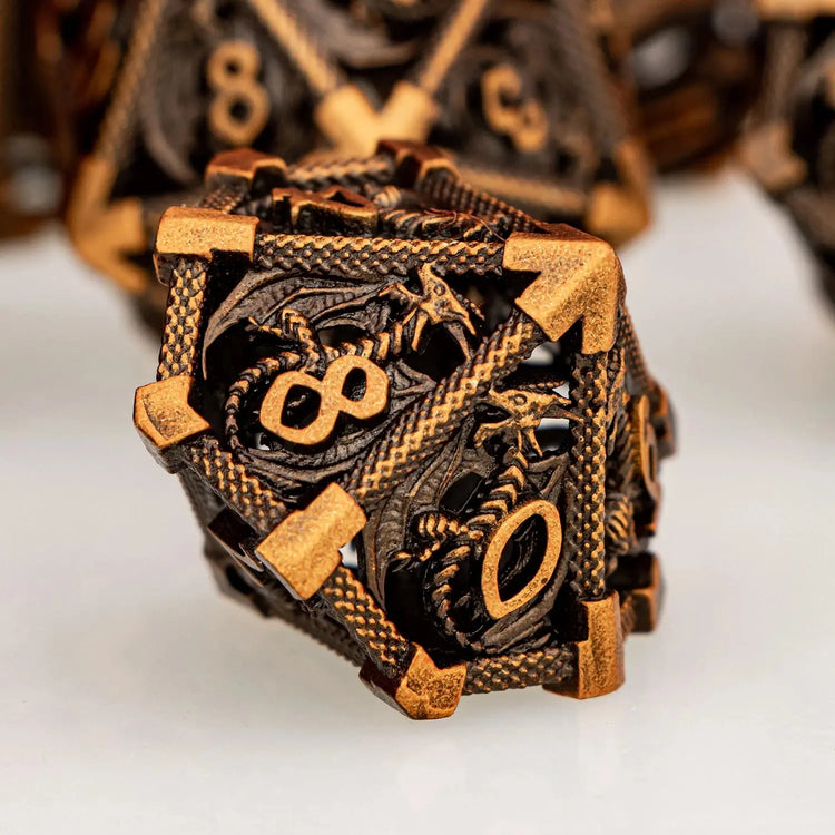 Ancient Gold Hollow Dragon Dice Set – Metal Polyhedral Dice for D&D, Pathfinder & RPGs Gamers Guild