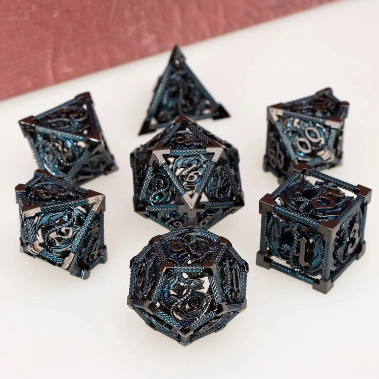 Ancient Gold Hollow Dragon Dice Set – Metal Polyhedral Dice for D&D, Pathfinder & RPGs Gamers Guild