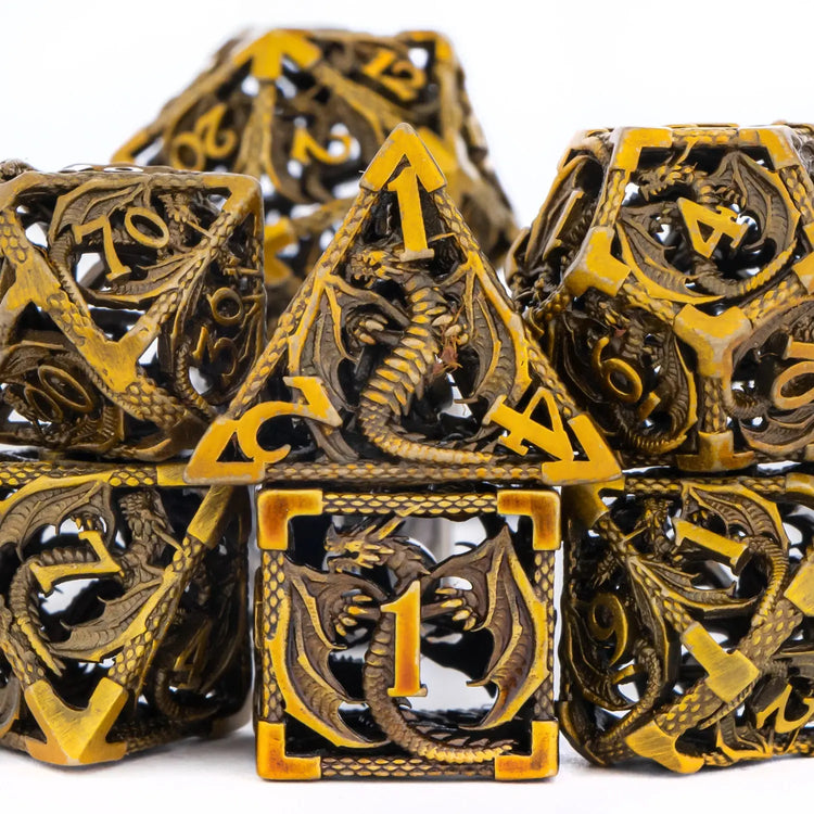 7-Piece Hollow Dragon Metal Dice Set – Intricately Carved Polyhedral Dice for D&D, Pathfinder & RPG Tabletop Games Gamers Guild