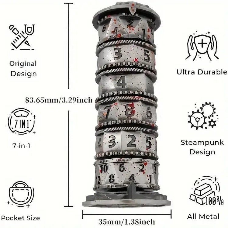 7-in-1 Metal Rotating Dice Tower – Polyhedral RPG Dice for D&D, COC, Cthulhu & Tabletop Games Gamers Guild