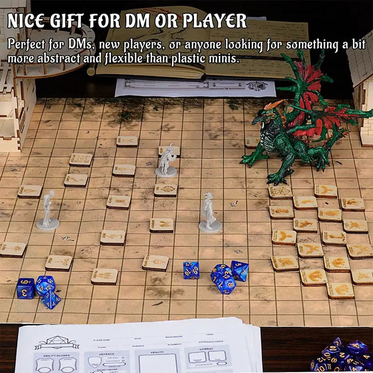 CZYY D&D Tabletop Game Tokens – 110 PCS Wooden Hero & Monster Set for RPGs Gamers Guild