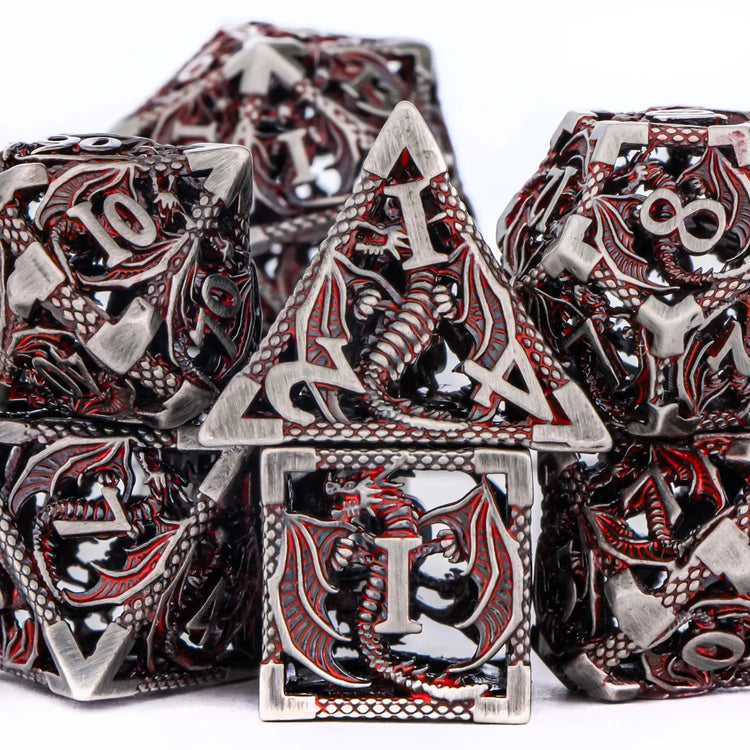 7-Piece Hollow Dragon Metal Dice Set – Intricately Carved Polyhedral Dice for D&D, Pathfinder & RPG Tabletop Games Gamers Guild