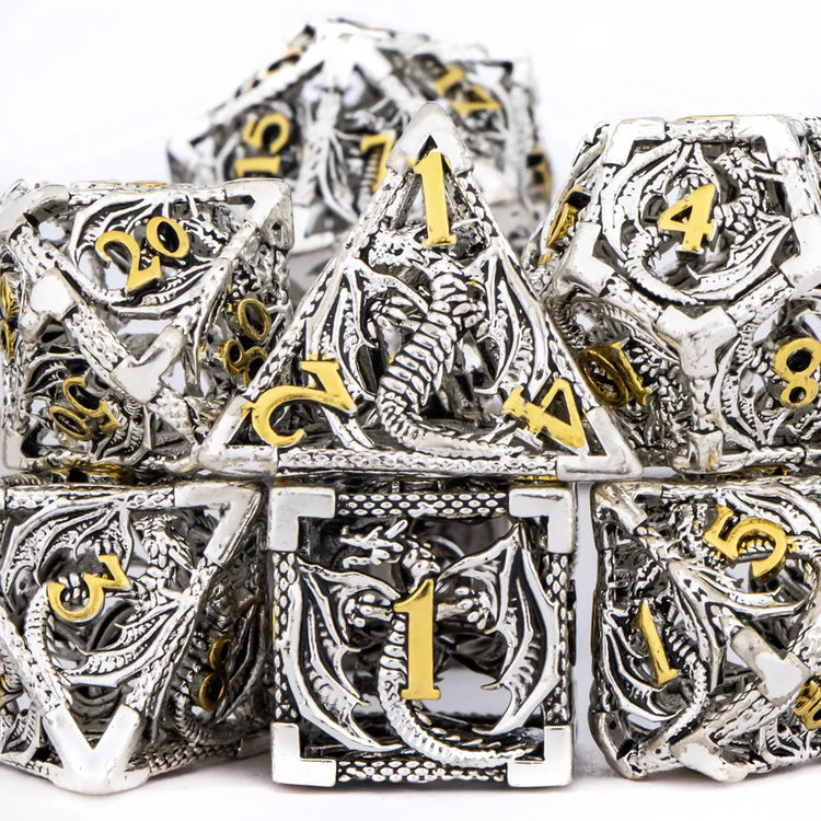 7-Piece Hollow Dragon Metal Dice Set – Intricately Carved Polyhedral Dice for D&D, Pathfinder & RPG Tabletop Games Gamers Guild