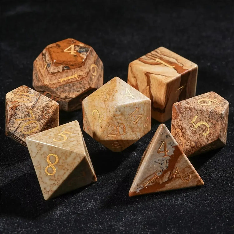 Painted Stone Pirate Dice Set – 7-Piece Gemstone Polyhedral Dice for DND, RPG & Tabletop Adventures Gamers Guild