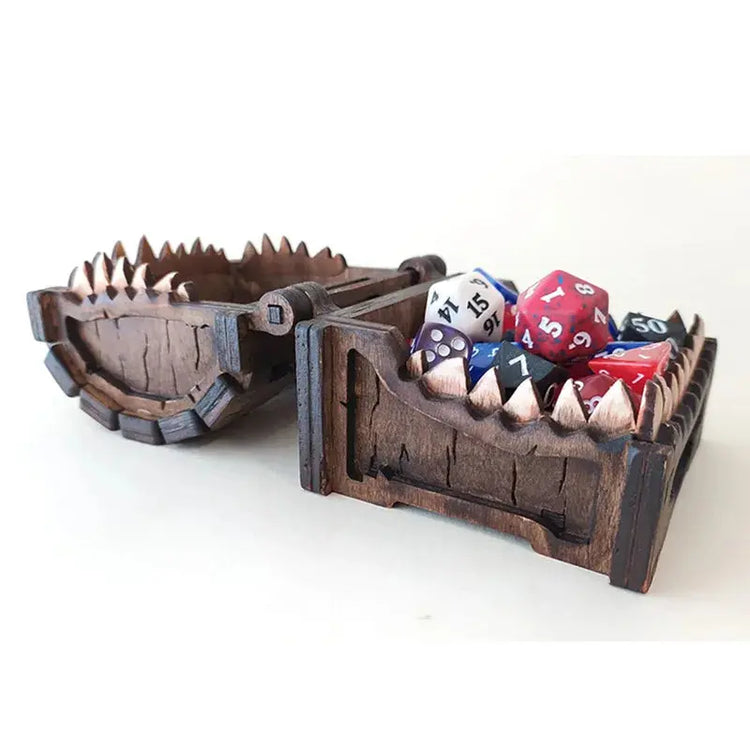 Mimic Dice Chest for Dungeons & Dragons — Etched Pine, Collapsible Tower Tray, Portable Fantasy Monster Storage Gamers Guild