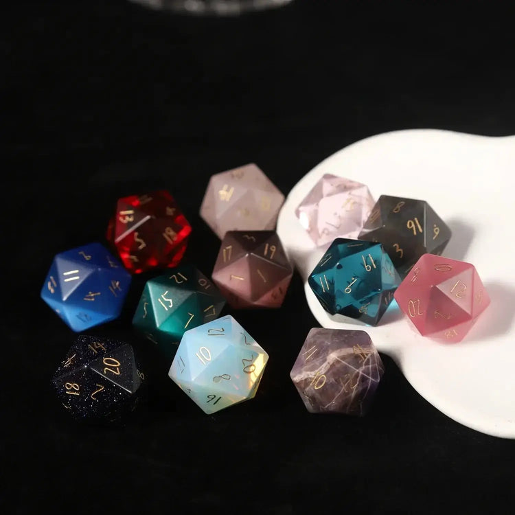Crystal Quartz D20 – Handwritten Font Gemstone Dice for DND, Pathfinder & RPG Star Path Adventures Gamers Guild