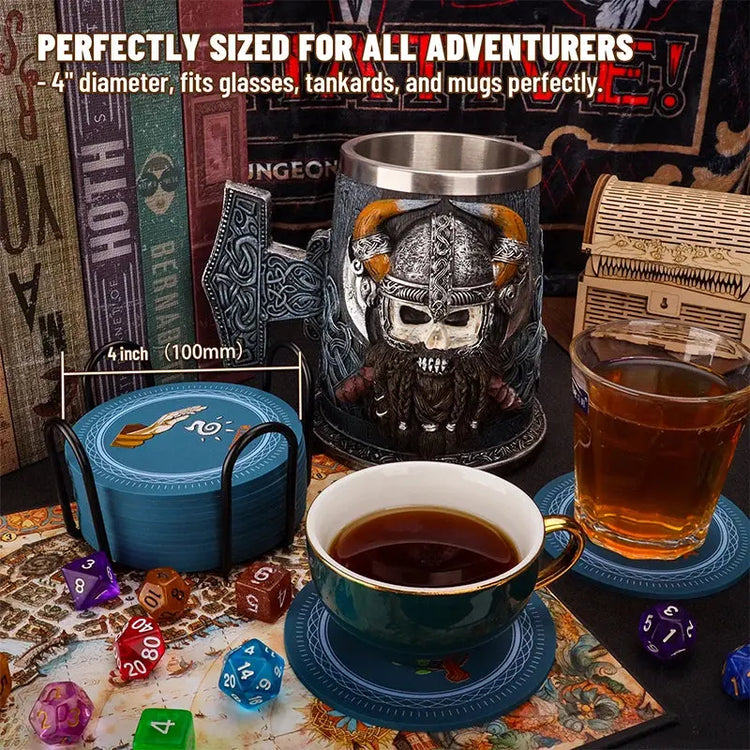 DND 5e Class Coaster Set – 14-Piece Silicone RPG Drink Mats with Holder, Non-Slip & Heat Resistant Gamers Guild