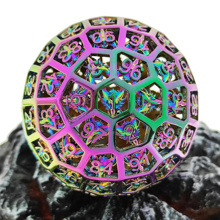 Hollow Metal D100 Dice – 100-Sided Dragon Engraved Brass Die for Dungeons & Dragons, Pathfinder & RPG Tabletop Games Gamers Guild
