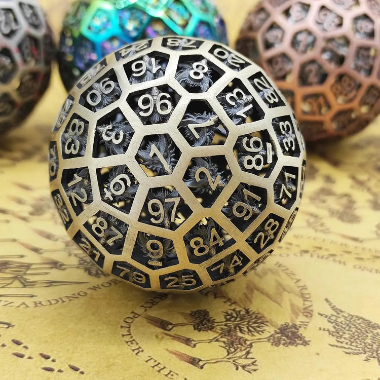 Hollow Metal D100 Dice – 100-Sided Dragon Engraved Brass Die for Dungeons & Dragons, Pathfinder & RPG Tabletop Games Gamers Guild