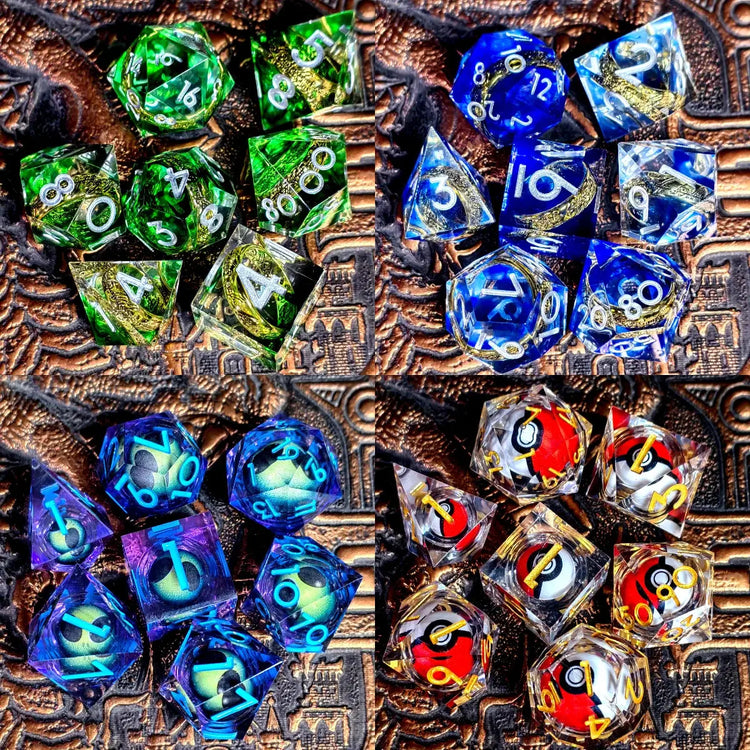Spinning Dragon Eye Resin Dice Set – 7-Piece Transparent Sharp Edge Polyhedral Dice for RPGs Gamers Guild