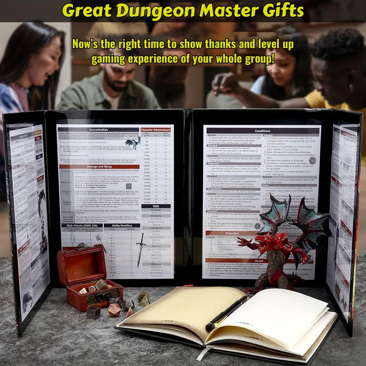 Foldable DND Master Screen – 4-Panel Fire & Dragon Battle Design with 5E Inserts for Dungeons & Dragons, Pathfinder & TTRPGs Gamers Guild