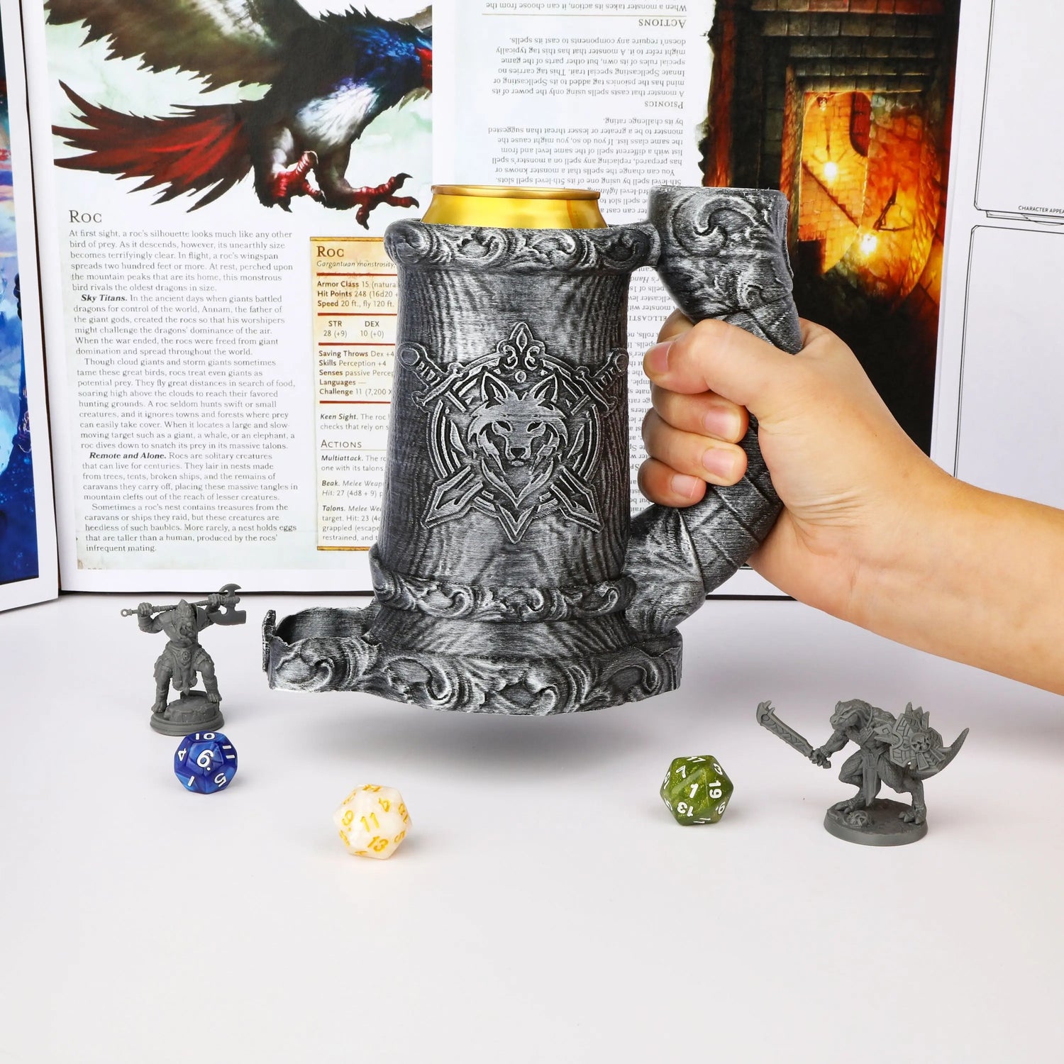Druid Wolf Crest Dice Tower Mug – Hand-Painted Dice Roller & Drink Holder for D&D, Pathfinder & RPG Gamers Guild