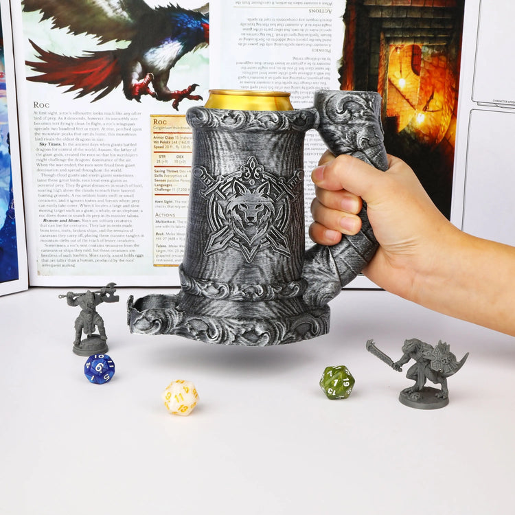 Druid Wolf Crest Dice Tower Mug – Hand-Painted Dice Roller & Drink Holder for D&D, Pathfinder & RPG Gamers Guild