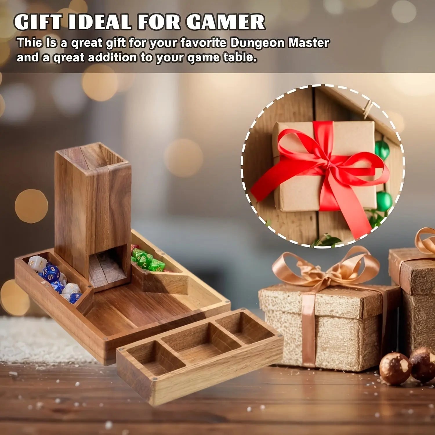 Wooden Magnetic Dice Tower with Tray – Portable Rolling Station for D&D, Pathfinder & RPG Tabletop Games Gamers Guild