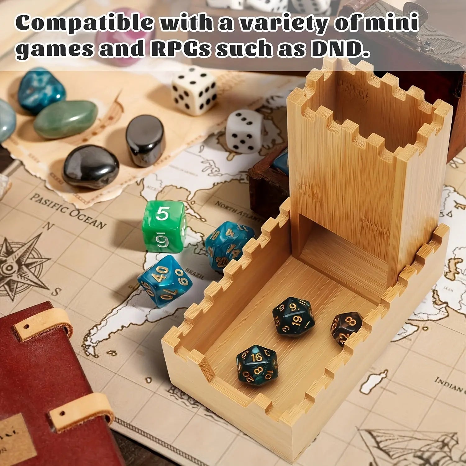 Foldable Bamboo Dice Tower – Portable Wooden Rolling Tower & Storage Box for RPGs, Board Games & Gatherings Gamers Guild