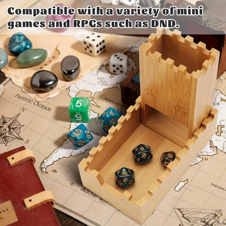 Foldable Bamboo Dice Tower – Portable Wooden Rolling Tower & Storage Box for RPGs, Board Games & Gatherings Gamers Guild