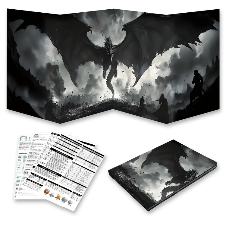 Foldable DND Master Screen – 4-Panel Fire & Dragon Battle Design with 5E Inserts for Dungeons & Dragons, Pathfinder & TTRPGs Gamers Guild