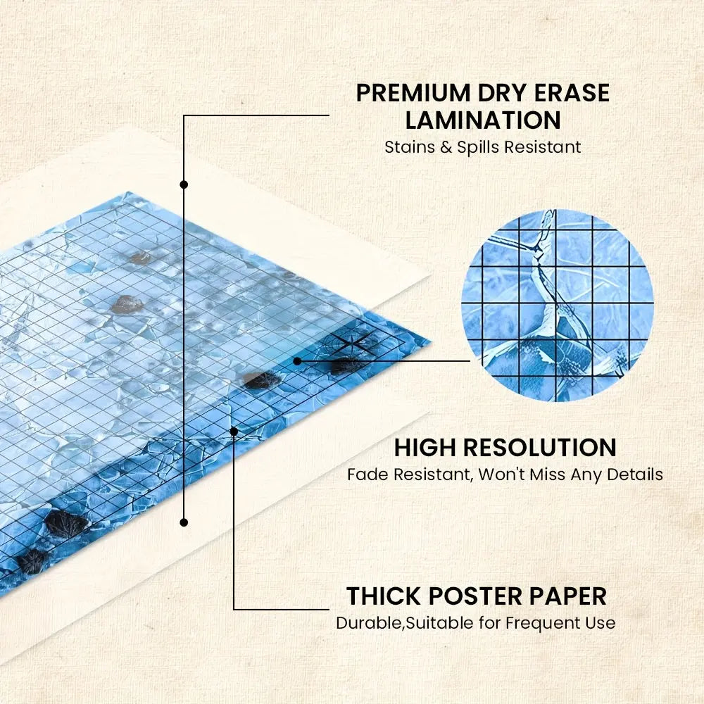 Dual-Sided Battle Terrain Grid Map Set – Paper RPG Gaming Maps with Dice, Mountains & Water Charts for Dungeons & Dragons & Tabletop Games Gamers Guild