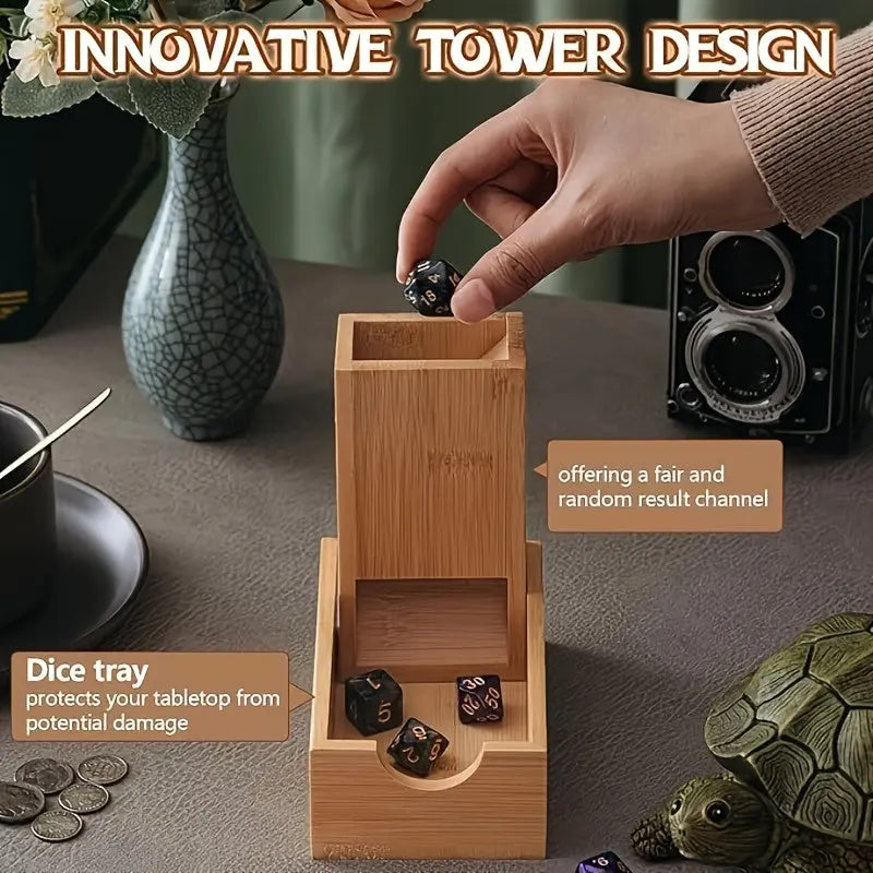 Foldable Bamboo Dice Tower – Portable Wooden Rolling Tower & Storage Box for RPGs, Board Games & Gatherings Gamers Guild