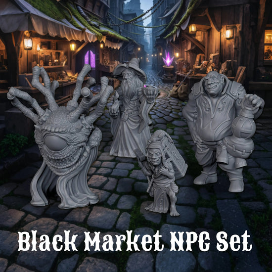 Black Market Folk Miniature Set – 4 Shadowy NPCs for 28mm Fantasy TTRPGs Gamers Guild