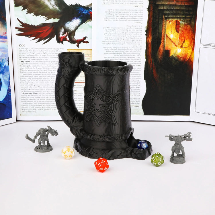 Druid Wolf Crest Dice Tower Mug – Hand-Painted Dice Roller & Drink Holder for D&D, Pathfinder & RPG Gamers Guild
