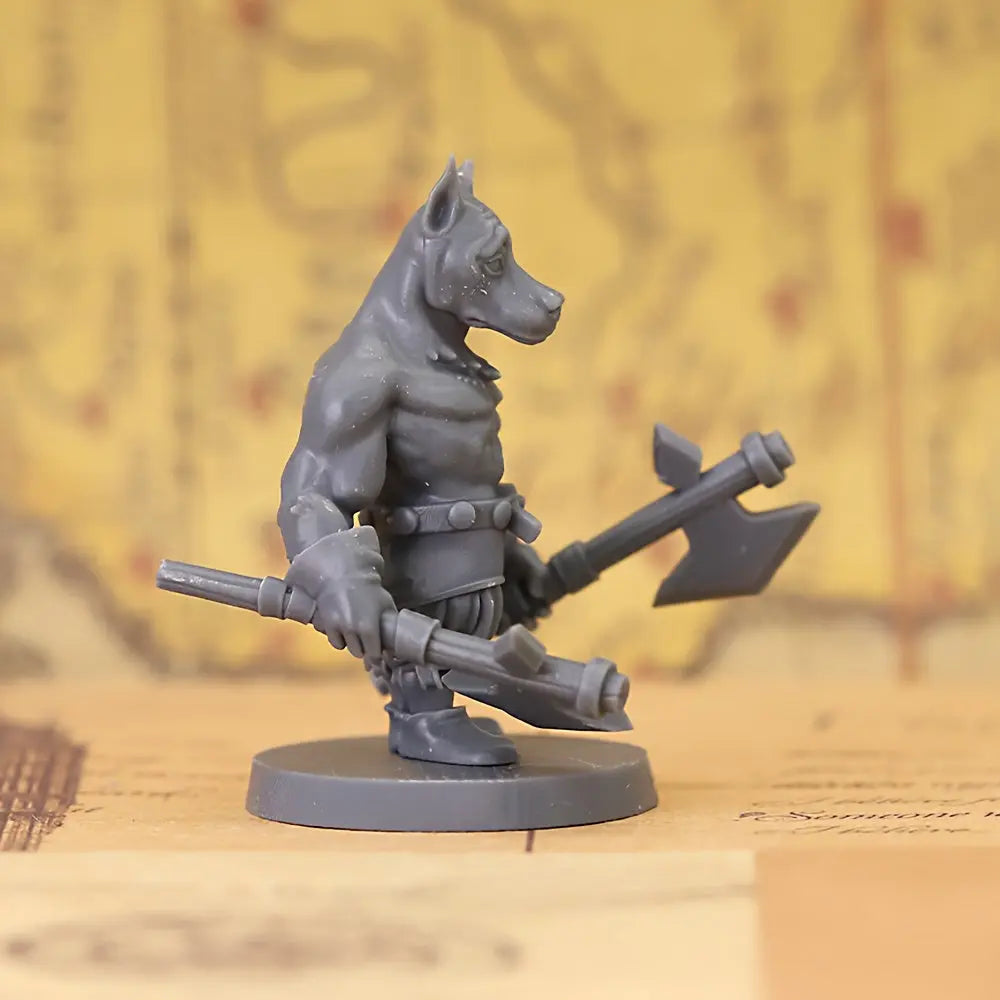 Double Axe Dog Miniature – Mythical ABS Warrior Hound for TTRPGs Gamers Guild