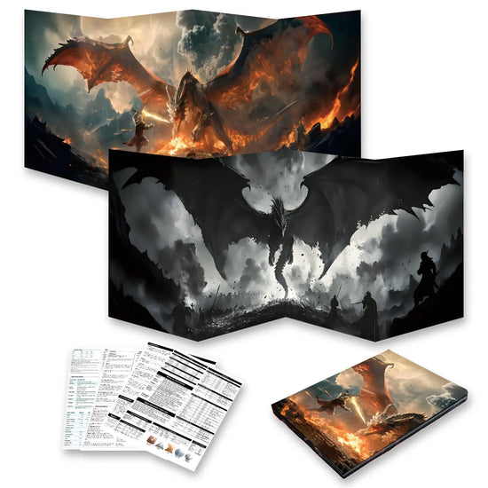 Foldable DND Master Screen – 4-Panel Fire & Dragon Battle Design with 5E Inserts for Dungeons & Dragons, Pathfinder & TTRPGs Gamers Guild