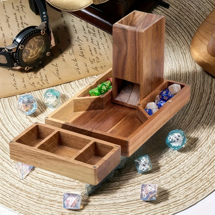 Wooden Magnetic Dice Tower with Tray – Portable Rolling Station for D&D, Pathfinder & RPG Tabletop Games Gamers Guild