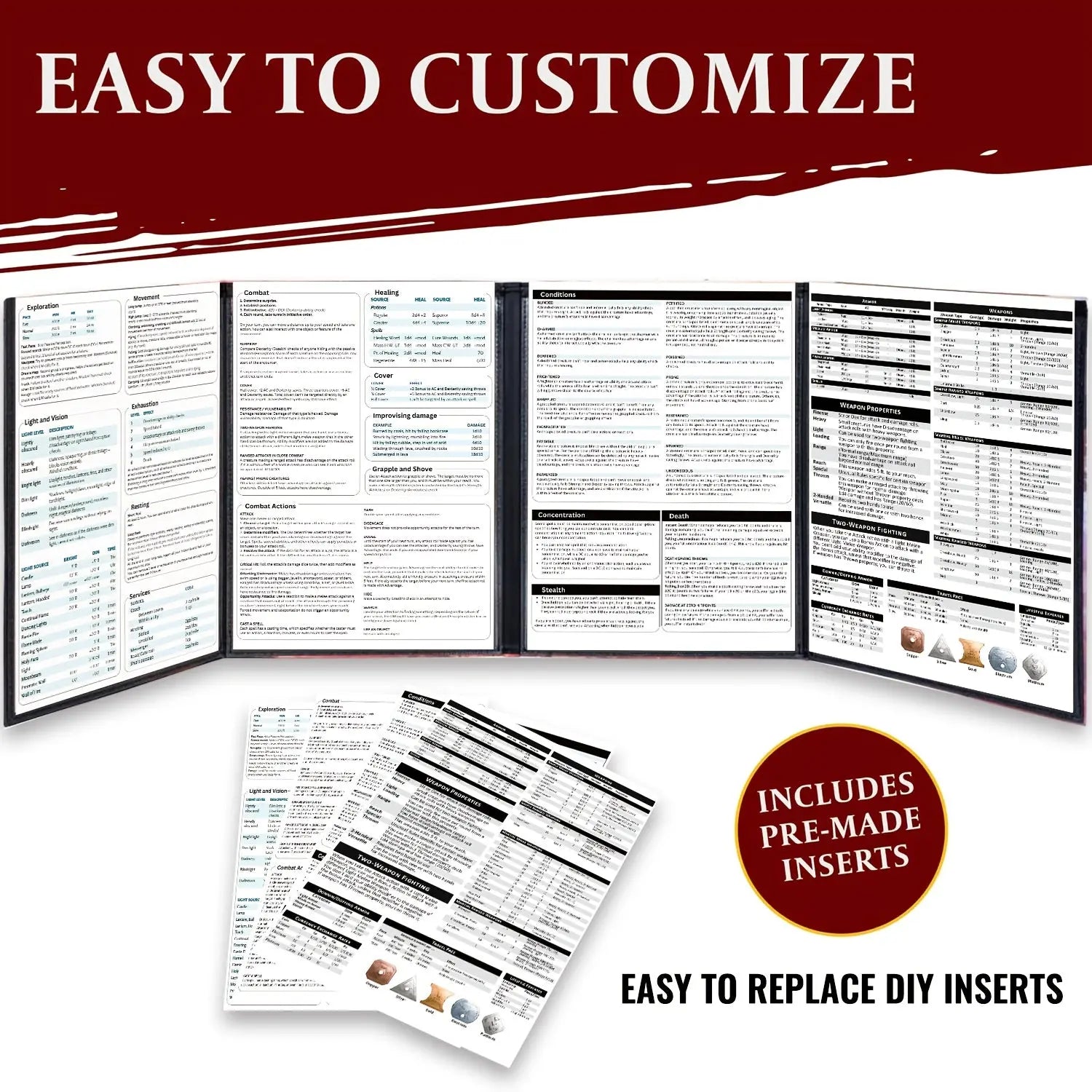 Foldable DND Master Screen – 4-Panel Fire & Dragon Battle Design with 5E Inserts for Dungeons & Dragons, Pathfinder & TTRPGs Gamers Guild
