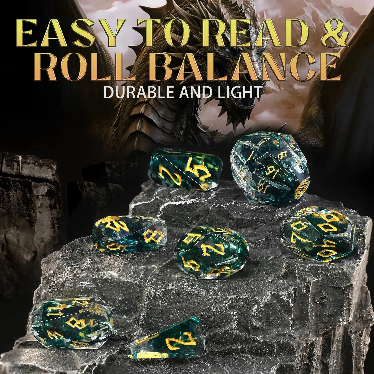 7-Piece Stonehenge Resin Dice Set – Hand-Polished Polyhedral DND Dice with Box for Dungeons & Dragons & RPG Tabletop Games Gamers Guild