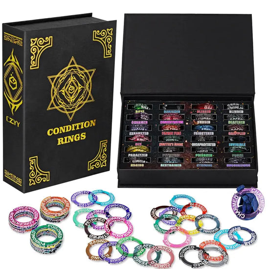 Upgraded Condition Rings – 96 PCS Status Effect Markers with Magic Book Storage Box  D&D & TTRPG Combat Tracker Gamers Guild