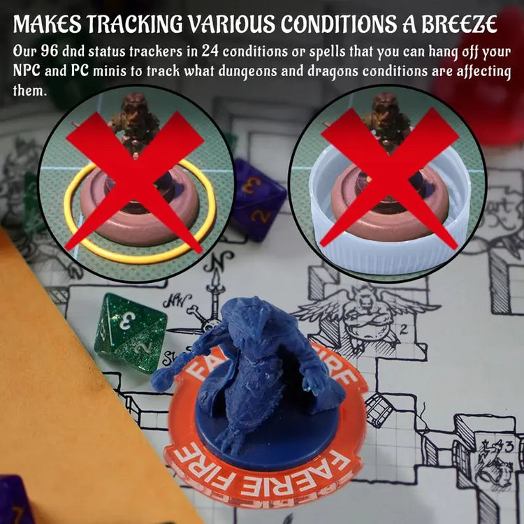 Upgraded Condition Rings – 96 PCS Status Effect Markers with Magic Book Storage Box  D&D & TTRPG Combat Tracker Gamers Guild
