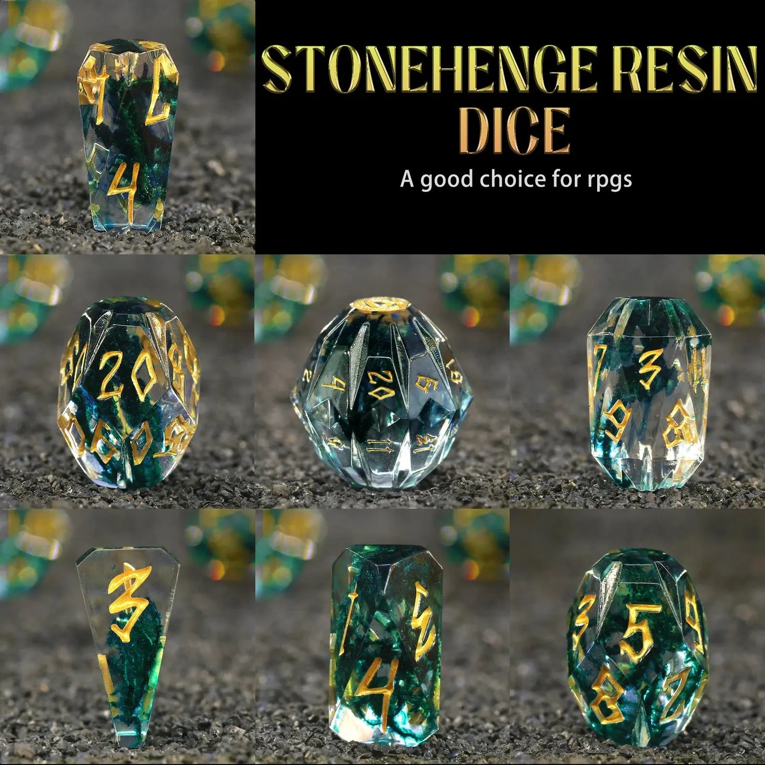 7-Piece Stonehenge Resin Dice Set – Hand-Polished Polyhedral DND Dice with Box for Dungeons & Dragons & RPG Tabletop Games Gamers Guild