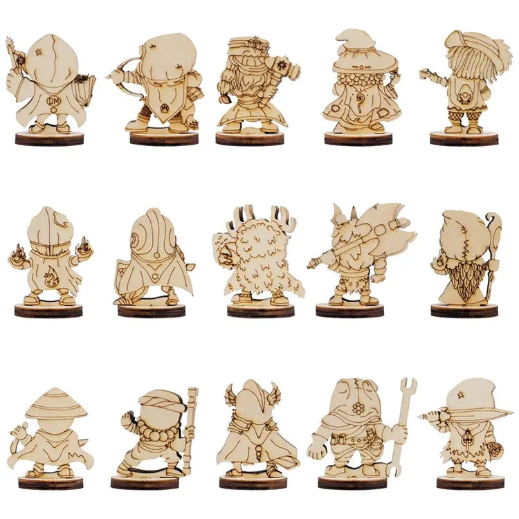 DND Fantasy Miniatures – 14 Character Classes Set (2.5D Wood, 28mm Scale) Gamers Guild