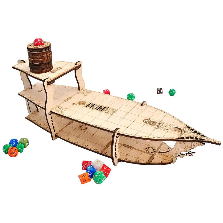 3-Level Brigantine Ship Display Stand – Wooden D&D Miniature Vessel for Tabletop RPGs Gamers Guild
