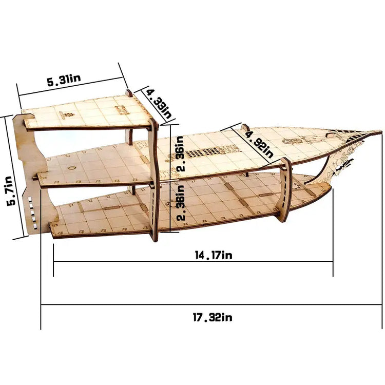 3-Level Brigantine Ship Display Stand – Wooden D&D Miniature Vessel for Tabletop RPGs Gamers Guild