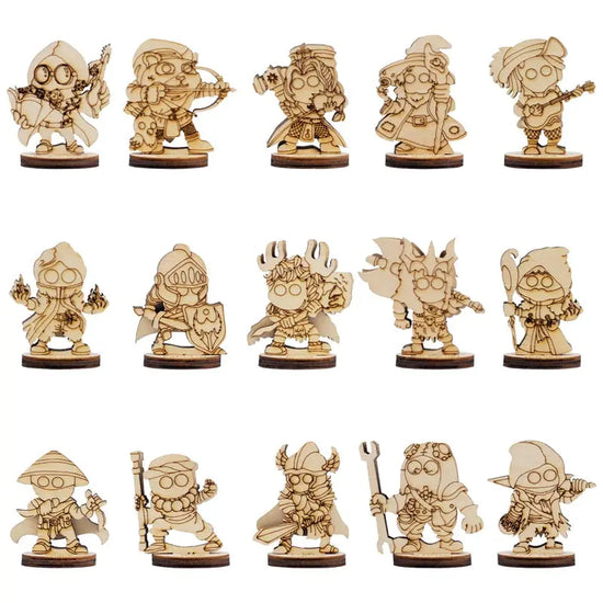 DND Fantasy Miniatures – 14 Character Classes Set (2.5D Wood, 28mm Scale) Gamers Guild