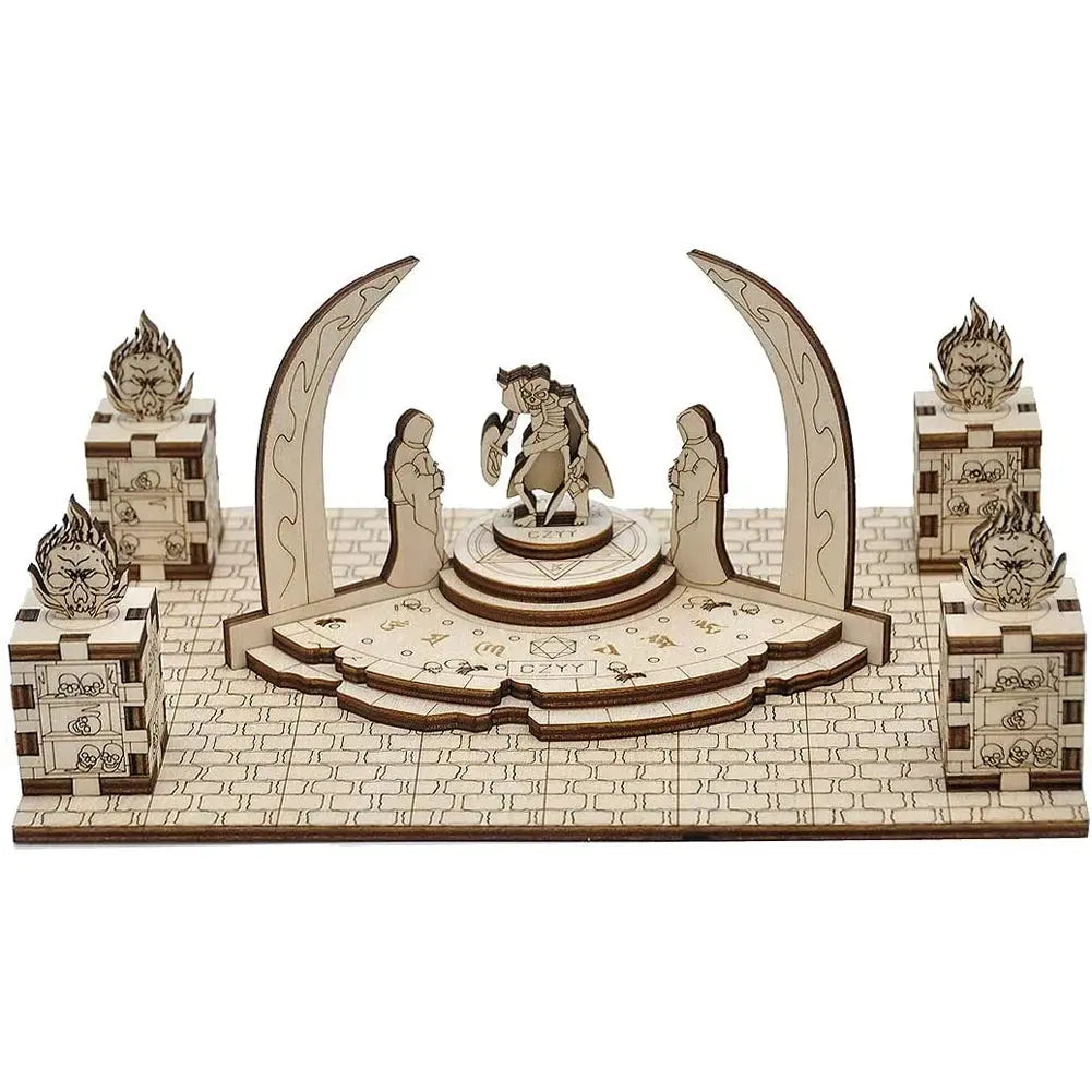 D&D Demonic Altar with 4 Skull Pillars & 1 Guard Miniature Wood Laser Cut 28mm Scale Modular Wargaming Terrain Gamers Guild