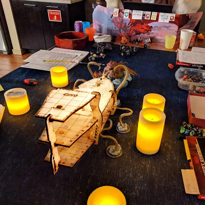 3-Level Brigantine Ship Display Stand – Wooden D&D Miniature Vessel for Tabletop RPGs Gamers Guild