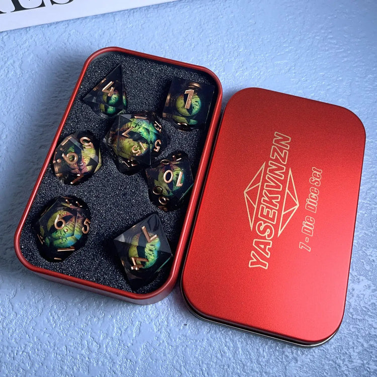 Dragon’s Eye Liquid Core Dice Set – Sharp Edge Polyhedral Resin Dice for D&D, Pathfinder & RPGs Gamers Guild