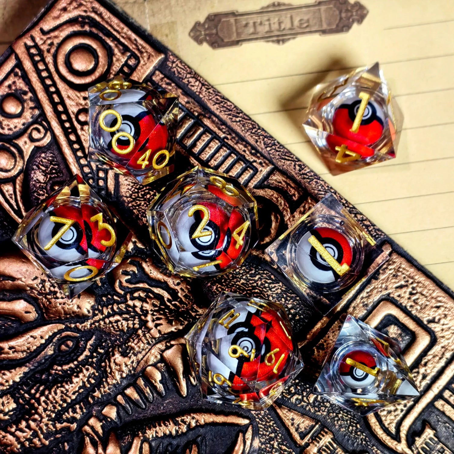 Spinning Dragon Eye Resin Dice Set – 7-Piece Transparent Sharp Edge Polyhedral Dice for RPGs Gamers Guild
